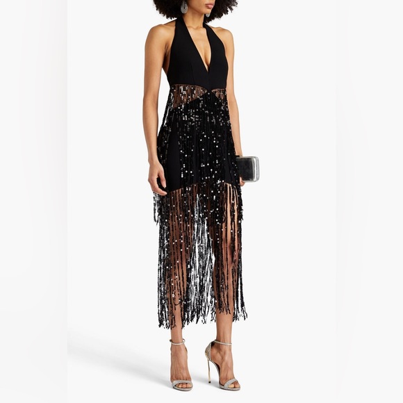 RASARIO Sequinned Fringe Dress in Crepe - Picture 2 of 15